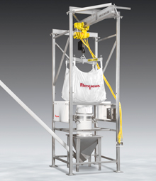 Bulk bag discharger dengan hoist dan troli bertenaga pneumatik